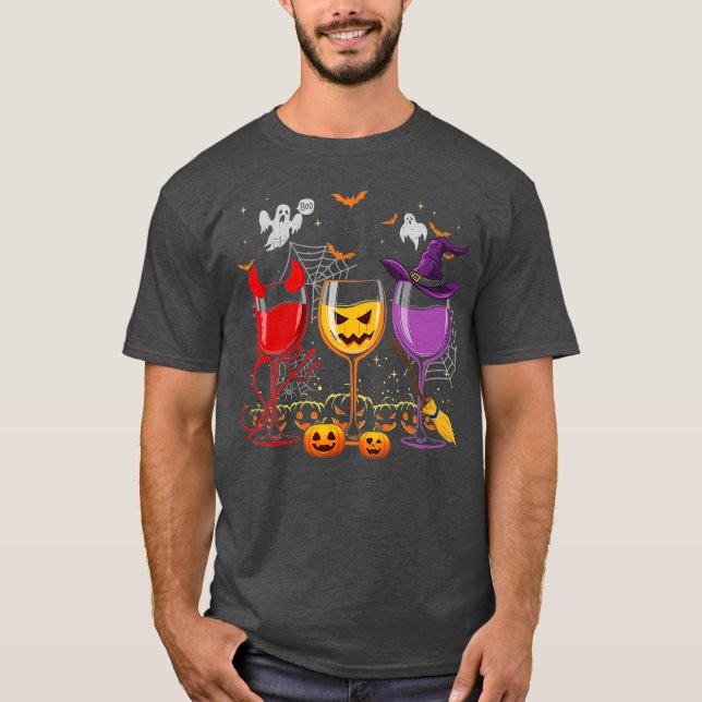 Three Glasses Of Wines Funny Halloween Wine  (2) T Shirt (Framsida)