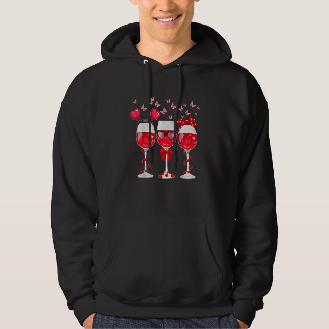 Three Glasses Wine Heart Funny Couple Valentines D Hoodie (Framsida)