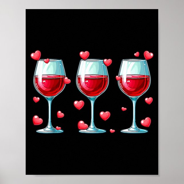 Three Gles Of Wine Valentine's Day Couple Funny Dr Poster (Framsidan)