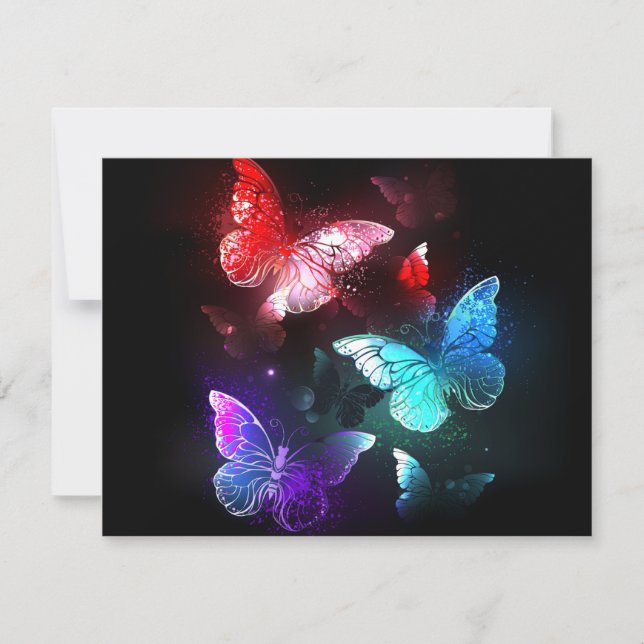 Three Glowing Butterflies on night background Anteckningskort (Framsida)