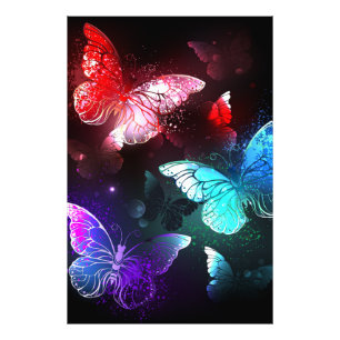 Three Glowing Butterflies on night background Fototryck