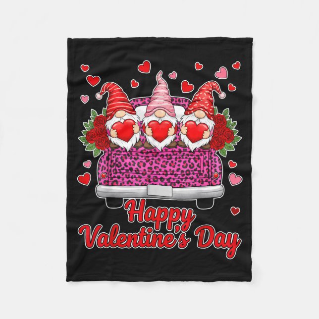 Three Gnomes And Leopard Truck Happy Valentine's D Fleecefilt (Framsidan)