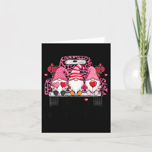 Three Gnomes And Leopard Truck Happy Valentine's D Kort (Framsida)