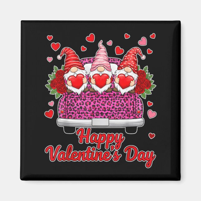 Three Gnomes And Leopard Truck Happy Valentine's D Magnet (Framsidan)