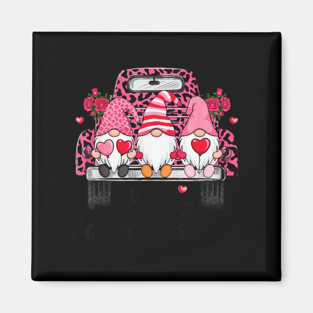 Three Gnomes And Leopard Truck Happy Valentine's D Magnet (Framsidan)