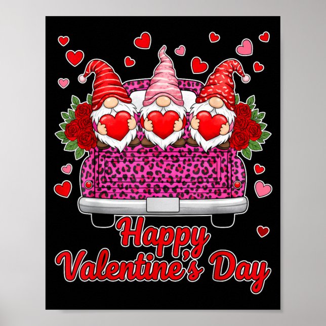 Three Gnomes And Leopard Truck Happy Valentine's D Poster (Framsidan)