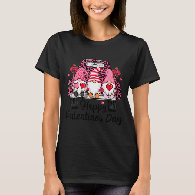 Three Gnomes And Leopard Truck Happy Valentine's D T Shirt (Framsida)