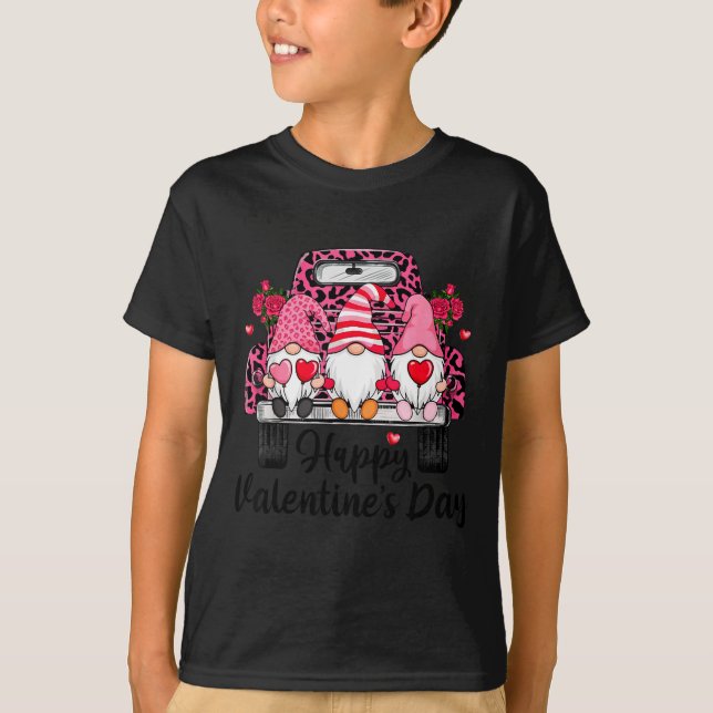 Three Gnomes And Leopard Truck Happy Valentine's D T Shirt (Framsida)