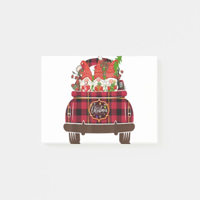 Three Gnomes Car Plaid Matching Family Merry Chris Post-it Block (Framsida)