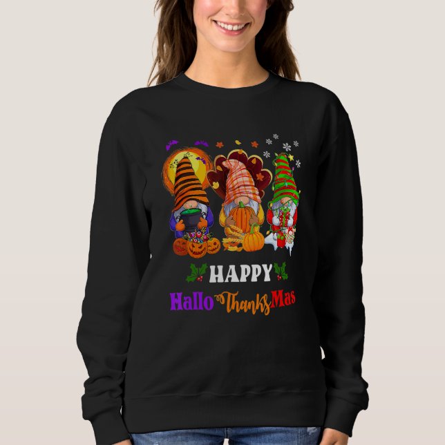 Three Gnomes Halloween Merry Christmas Happy Hallo T Shirt (Framsida)
