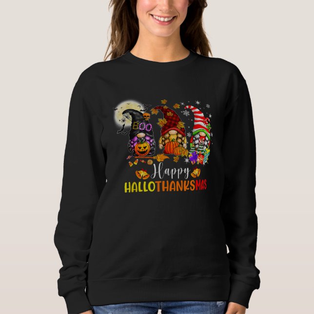 Three Gnomes Halloween Merry Christmas Happy Hallo T Shirt (Framsida)