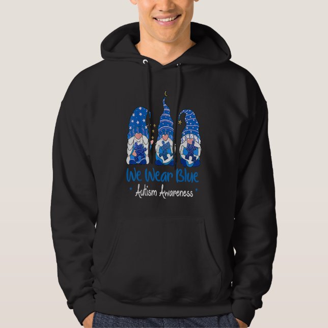 Three Gnomes Holding Blue Puzzle Autism Awareness Hoodie (Framsida)