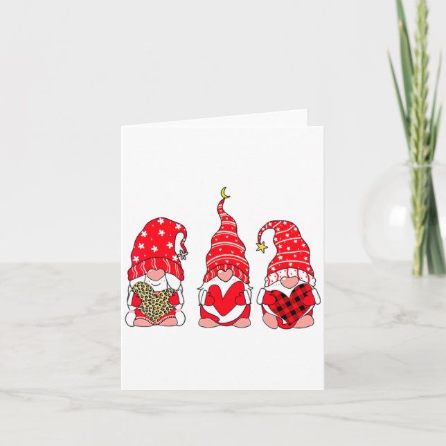 Three Gnomes Holding Heart Leopard Happy Valentine Kort (Framsida)