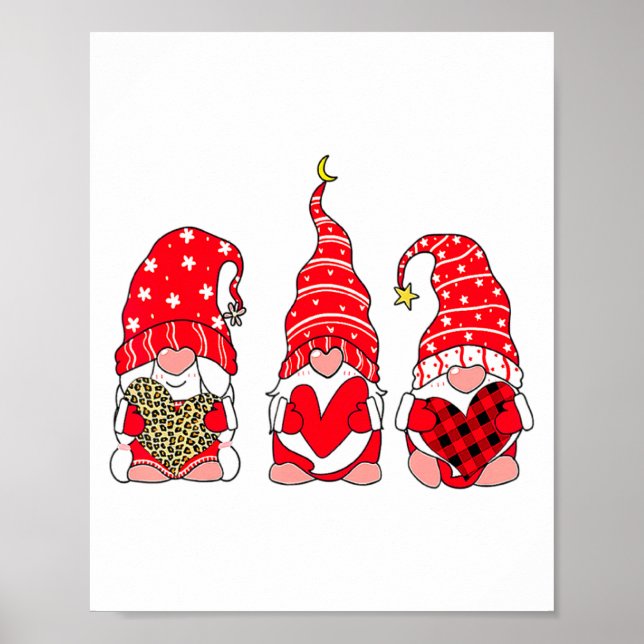 Three Gnomes Holding Heart Leopard Happy Valentine Poster (Framsidan)