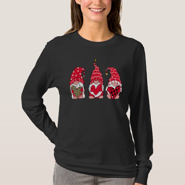 Three Gnomes Holding Heart Leopard Happy Valentine T Shirt (Framsida)