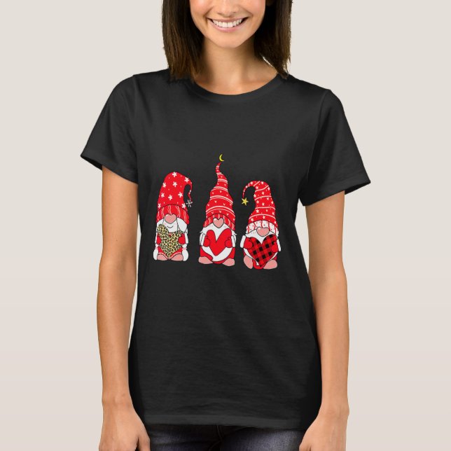 Three Gnomes Holding Heart Leopard Happy Valentine T Shirt (Framsida)