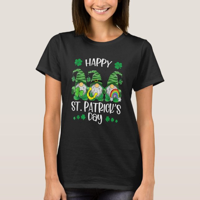 Three Gnomes Shamrock Happy St Patrick's Day Go Lu T Shirt (Framsida)