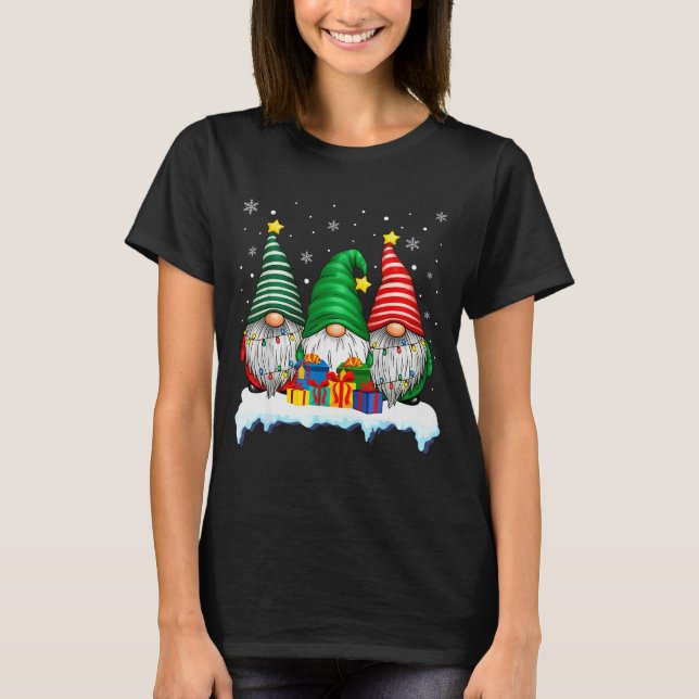 Three Gnomes Tree Lights Men Women Matching Xmas H T Shirt (Framsida)