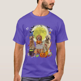 Three Golden Retriever Dogs Witch Scary Mummy Hall T Shirt