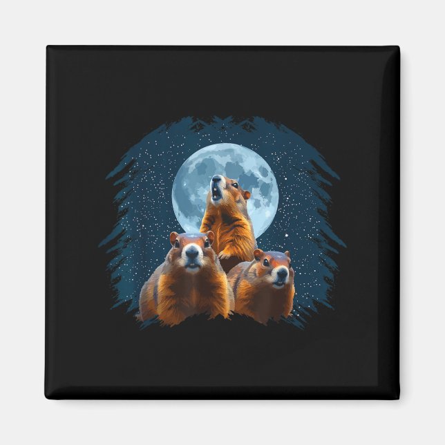 Three Groundhog Head And Moon Happy Groundhog Day  Magnet (Framsidan)