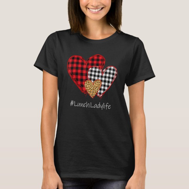 Three Hearts Buffalo-rutig lunchdam Valentine's  T Shirt (Framsida)
