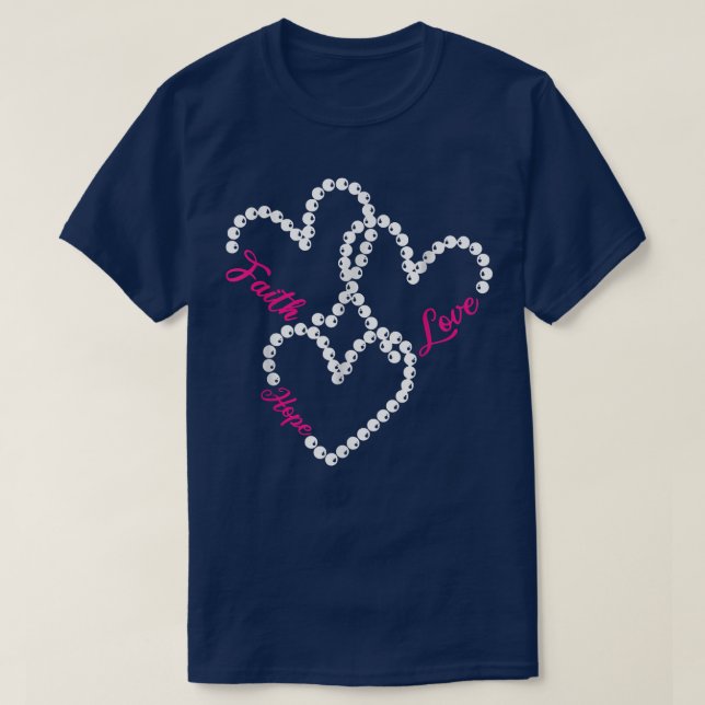Three Hearts Faith Hope Love Breast Cancer Awarene T Shirt (Design framsida)
