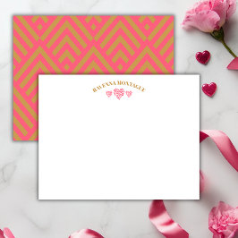 Three Hearts Gold Watermelon Pink Fans Note Card Anteckningskort
