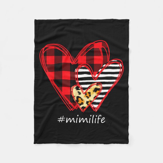 Three Hearts Leopard Buffalo Plaid Mimi Life Valen Fleecefilt (Framsidan)