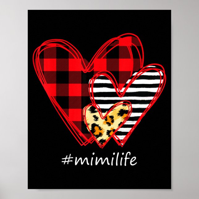 Three Hearts Leopard Buffalo Plaid Mimi Life Valen Poster (Framsidan)