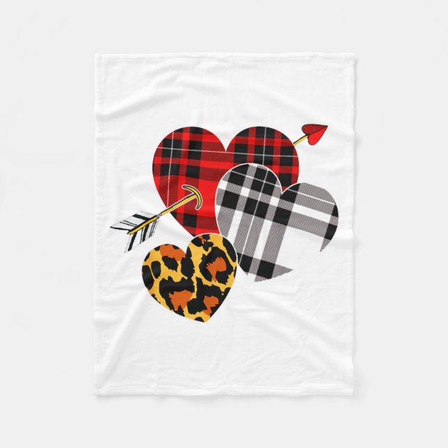 Three Hearts Leopard Buffalo Plaid Valentines Day  Fleecefilt (Framsidan)