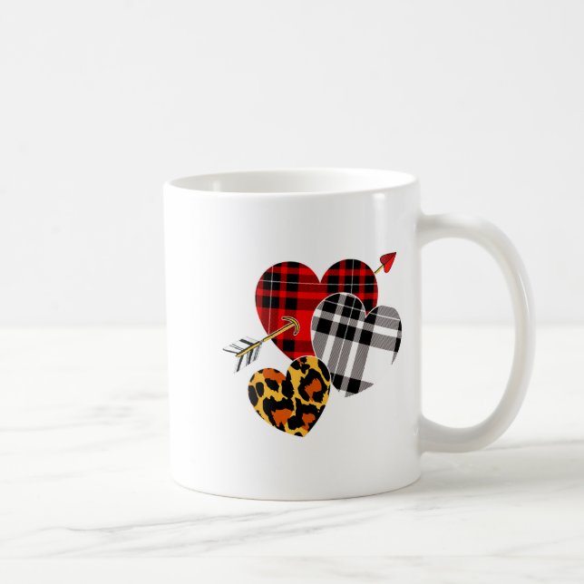 Three Hearts Leopard Buffalo Plaid Valentines Day  Kaffemugg (Höger)