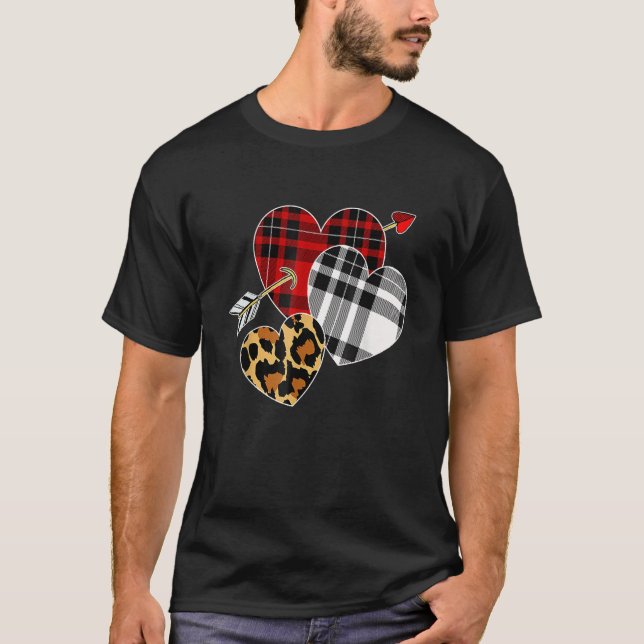 Three Hearts Leopard Plaid Valentine's Day For Boy T Shirt (Framsida)