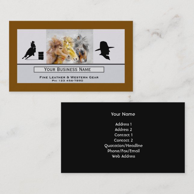Three Horses Western Business Card Visitkort (Fram/baksida)