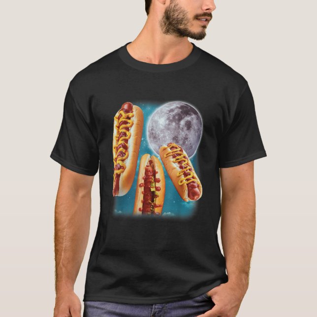 Three Hot Dogs Glizzy Moon Howling Funny Meme T Shirt (Framsida)