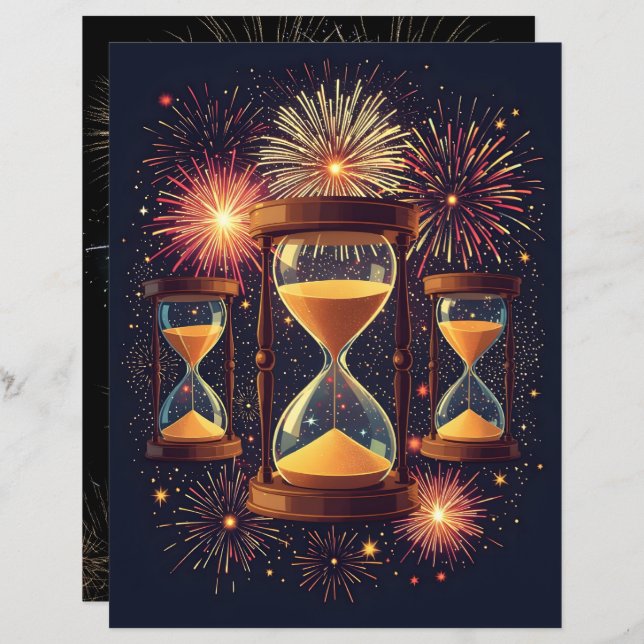 Three Hourglasses New Year's Scrapbook Paper (Fram/baksida)