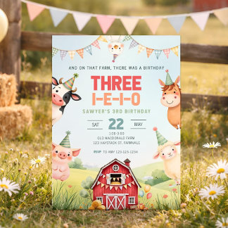 Three I E I O Birthday Invitation, Farm 3rd Birthd Inbjudningar