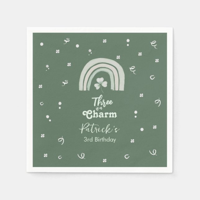 Three Is A Charm Shamrock Any Age Birthday Pappersservett (Framsidan)