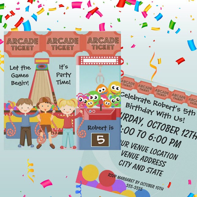 Three Kids Arcade Birthday Party Invitation Inbjudningar (Skapare uppladdad)