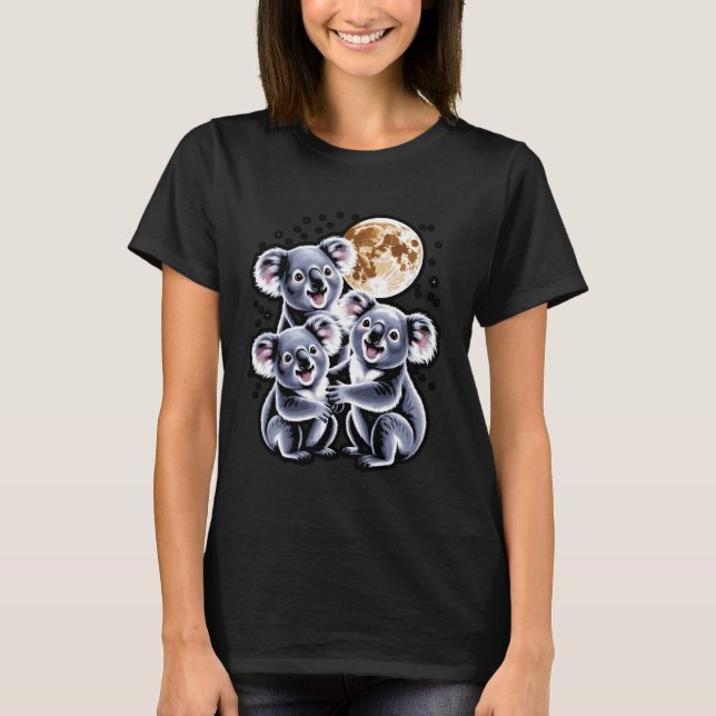 Three Koalas and a Moon Funny Cosmic Shirt T (Framsida)