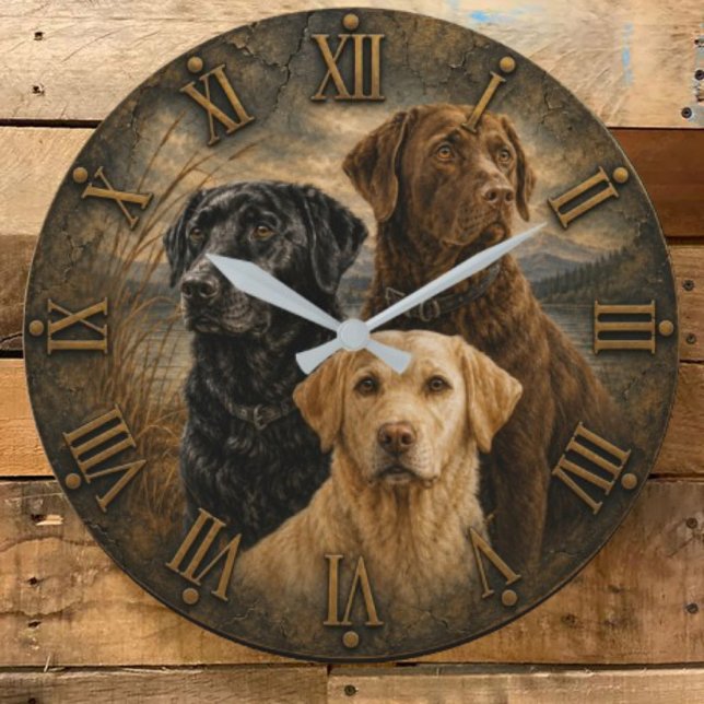 Three Labrador Retrievers Rustic Bronze Roman Nume Stor Klocka (Skapare uppladdad)
