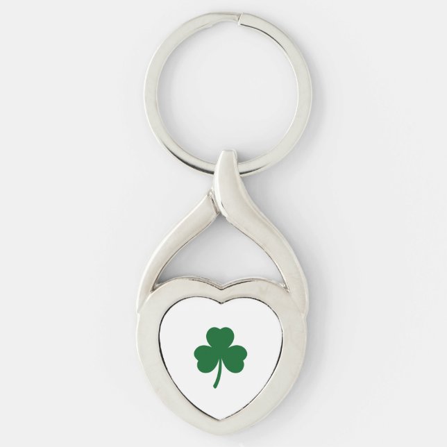 Three Leaf Clover Keychain in Forest GreenMetalArt Twisted Heart Silverfärgad Nyckelring (Framsidan)