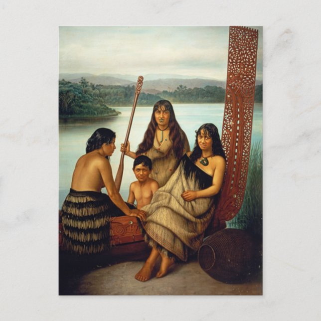 'Three Maori Girls and a Boy' - Lindauer vykort (Framsida)