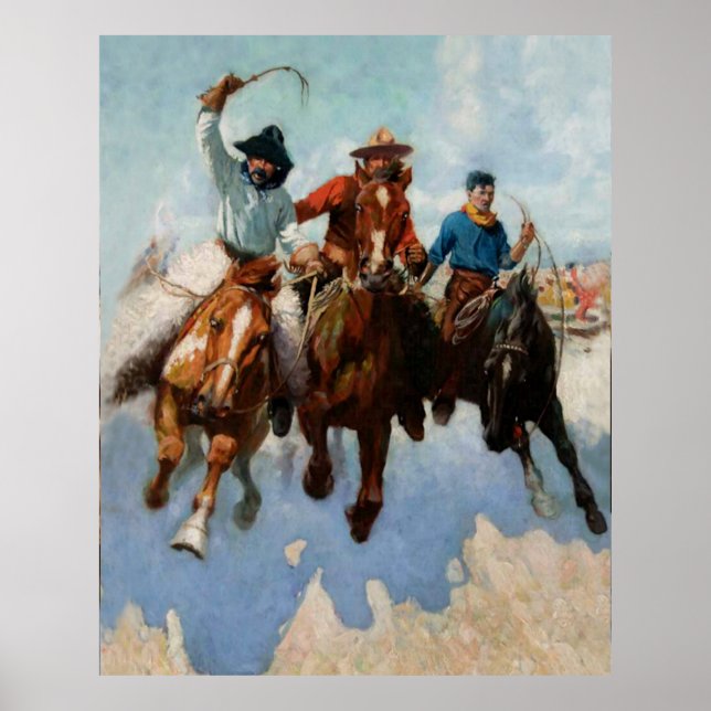 "Three Montana Cowboys" av W Herbert Dunton Poster (Framsidan)