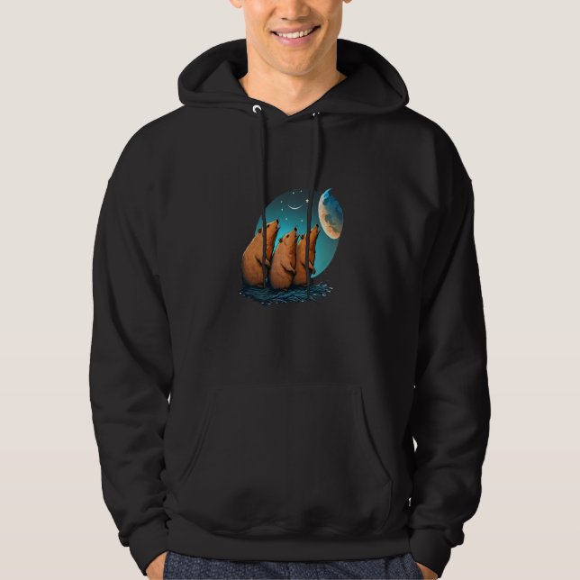 Three Moon Capybaras and Capybara Humor Parody Hoodie (Framsida)