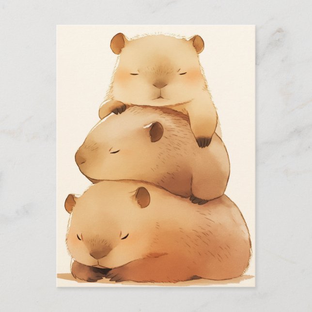Three Napping Capybara Stack Minimalist Animal Vykort (Framsida)