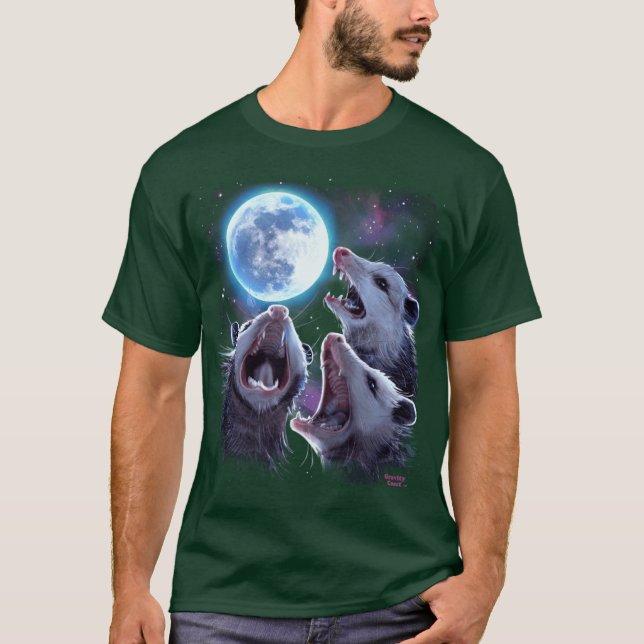 Three Opossums Howling at the Moon Funny Possum vi T Shirt (Framsida)
