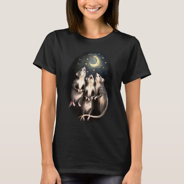 Three Opossums Howling At The Moon Weird Emo Possu T Shirt (Framsida)