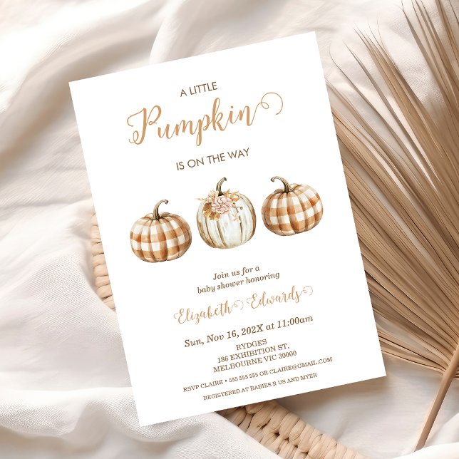 Three Orange Plaid Little Pumpkin Baby Shower  Inbjudningar (A little Pumpkin In On The Way Baby Shower Invitation Template, Fall Baby Shower Invite Printable, )