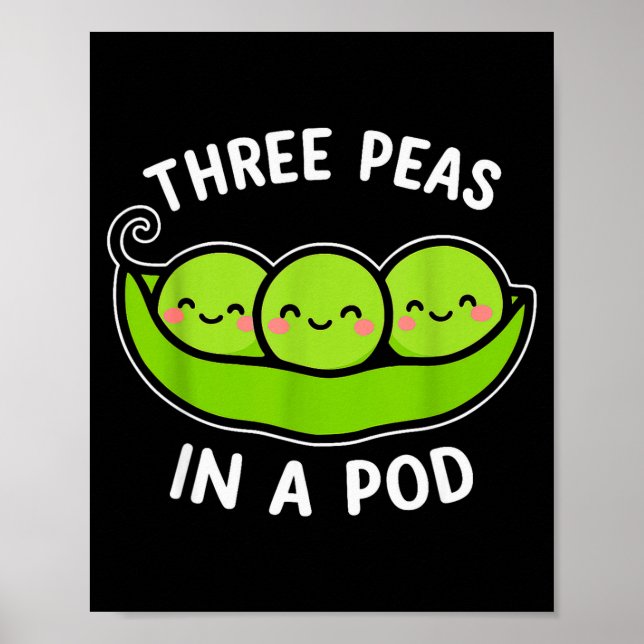 Three Peas In A D Cute Kawaii Funny  Poster (Framsidan)