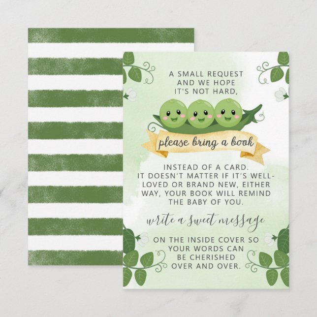 Three Peas Pod Books For Baby Request Card Insats Inbjudningar (Fram/baksida)